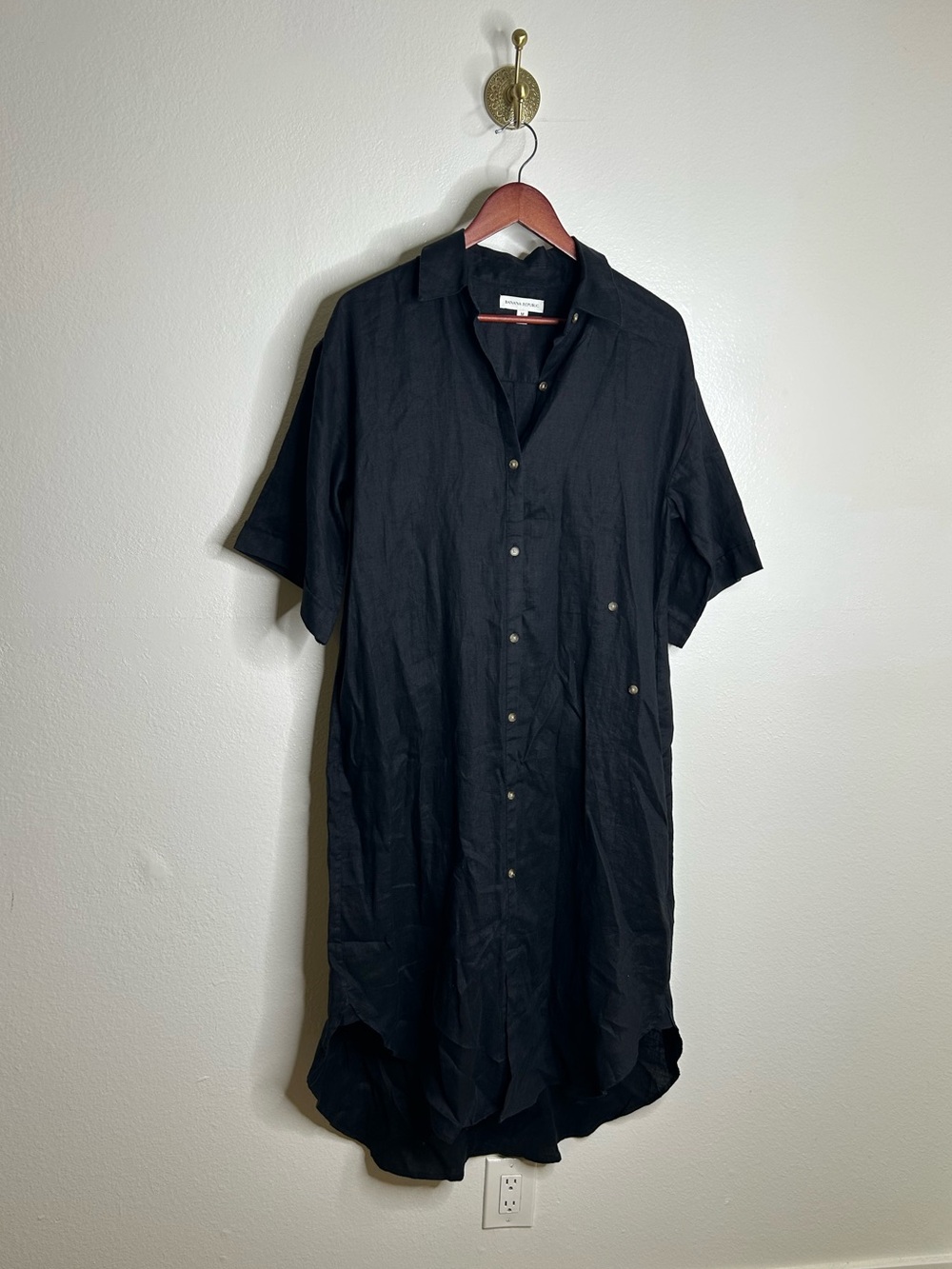 Banana Republic 100% Linen Black Asymmetrical Button Down Shirt Dress - Picture 10 of 15